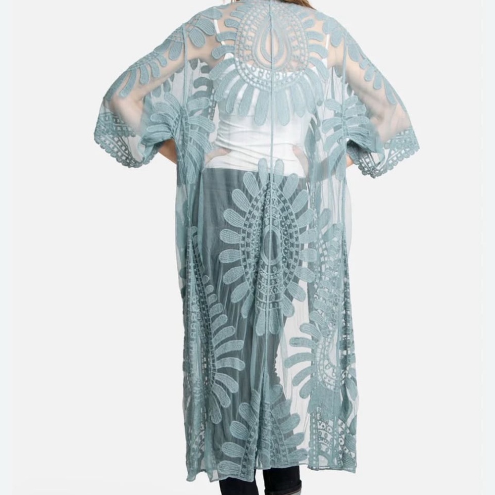 Sheer Blue Embroidered Kimono